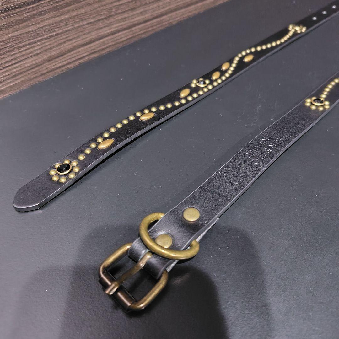 フラワー黒金□本革レザーフルスタッズナローベルト☆アメカジ古着