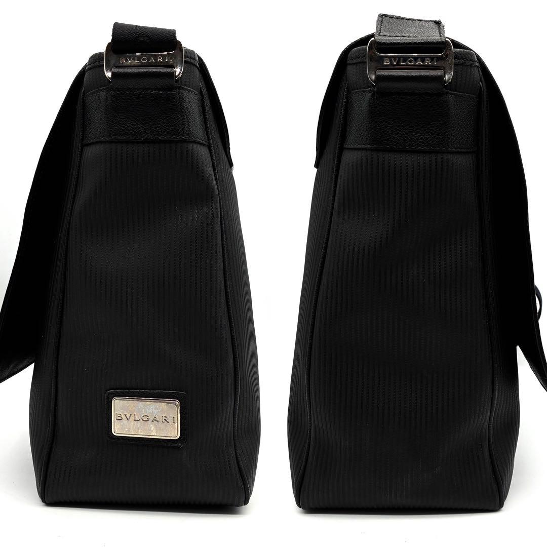 美品 ブルガリ ミレリゲ ショルダーバッグ ロゴプレート レザー 斜め掛け 黒