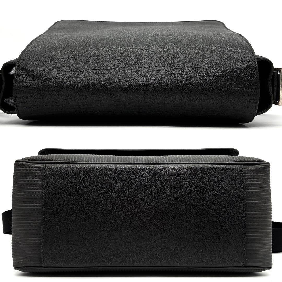 美品 ブルガリ ミレリゲ ショルダーバッグ ロゴプレート レザー 斜め掛け 黒