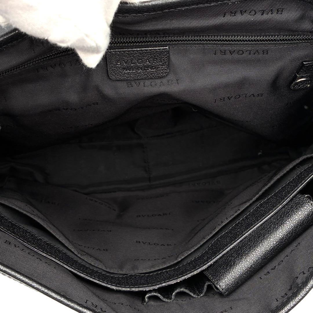 美品 ブルガリ ミレリゲ ショルダーバッグ ロゴプレート レザー 斜め掛け 黒