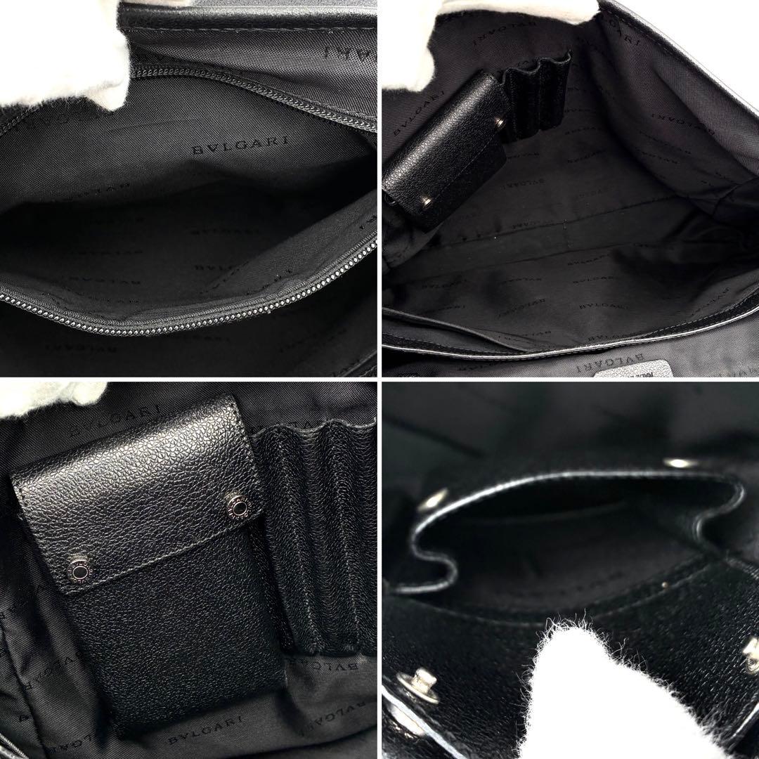 美品 ブルガリ ミレリゲ ショルダーバッグ ロゴプレート レザー 斜め掛け 黒