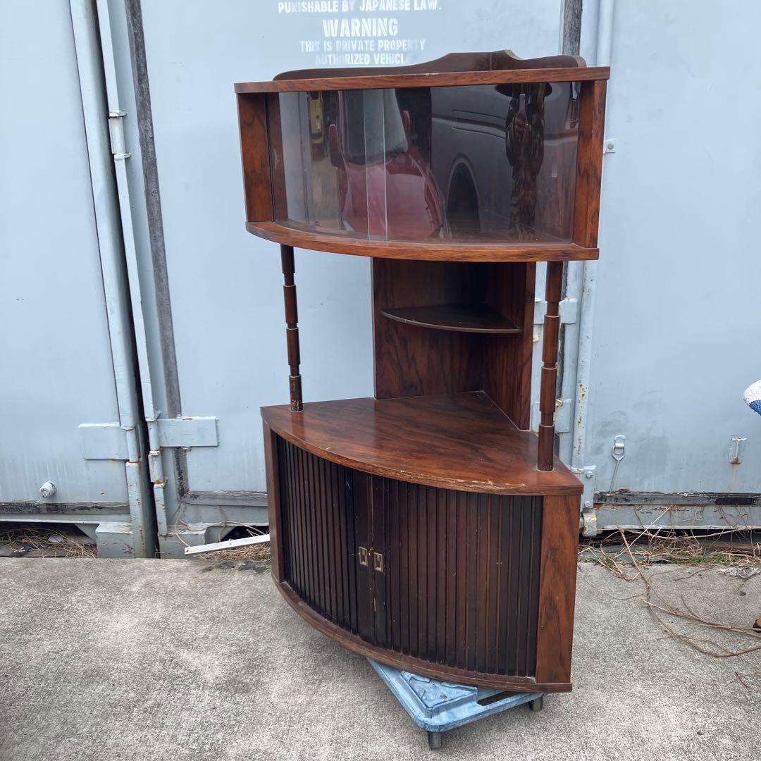 昭和レトロ ミッドセンチュリー 木製コーナーラック 飾り棚 半円型