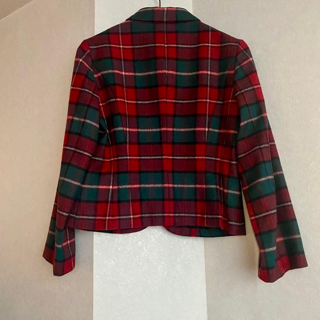 美品】ジェーンマープル タータンチェック ケープ ファー付き