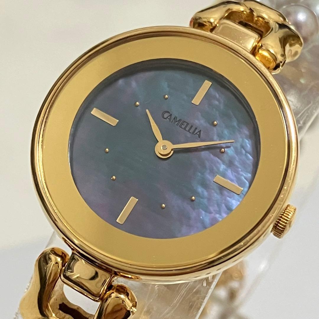 【稼動品】CAMELLIA カメリア レディース パールウォッチ　あこや真珠