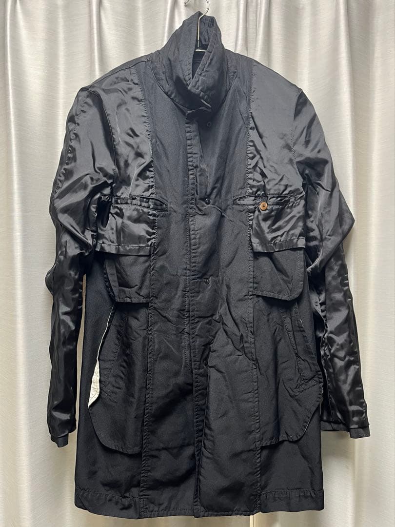 コムデギャルソンオムドュ ポリ縮 コート ブラック Sサイズ