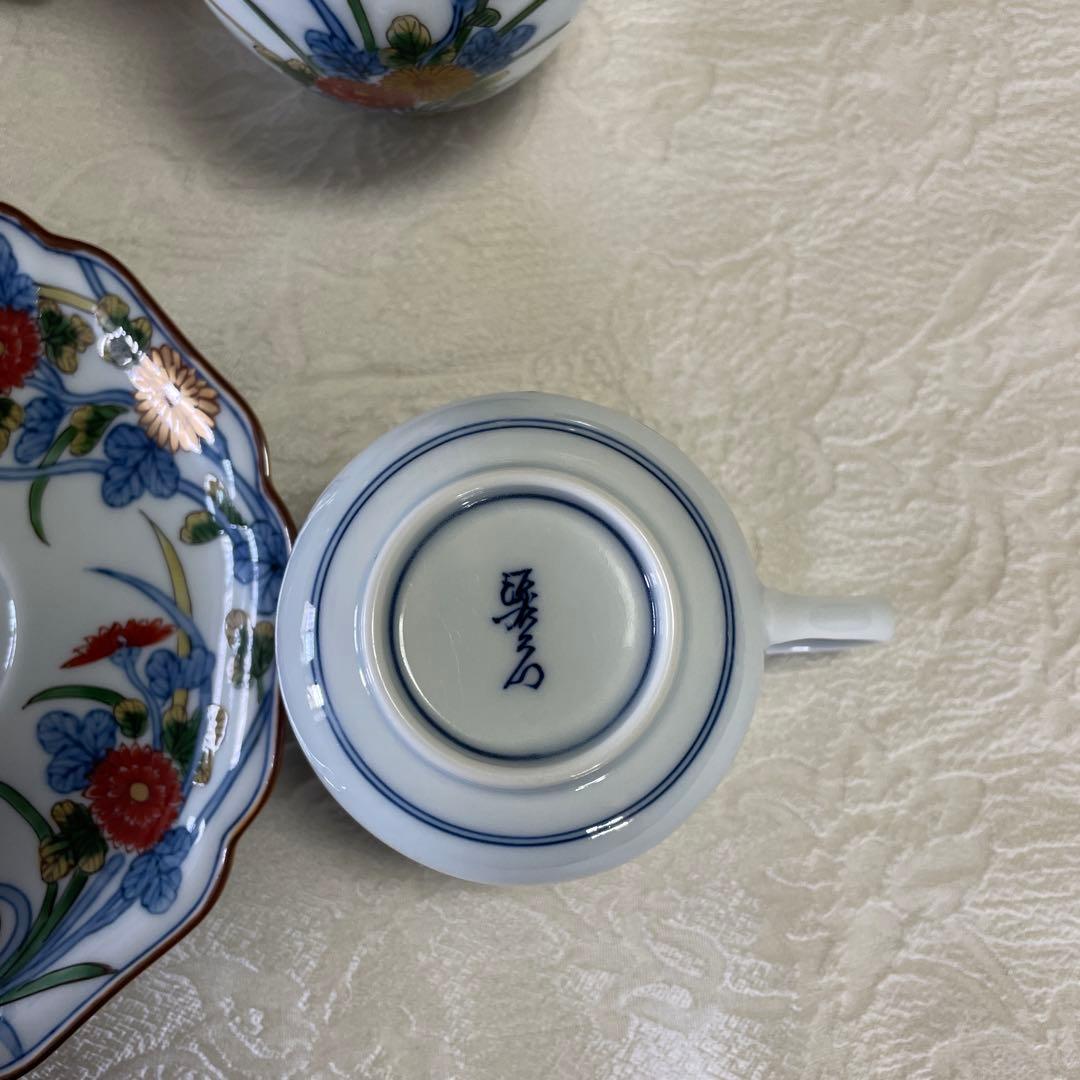 源右衛門窯 古伊万里風菊江腕皿 コーヒーカップ シュガーポット クリーマー