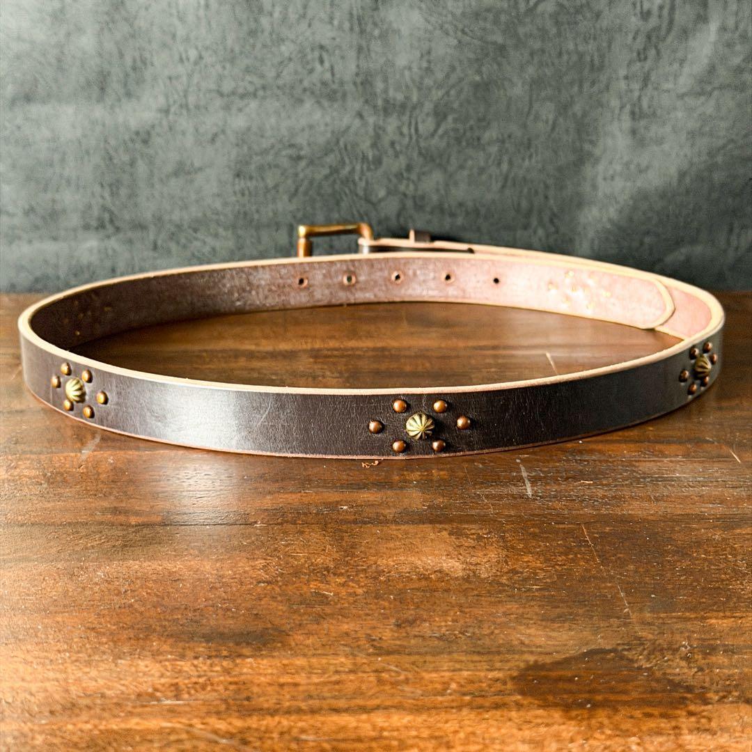 y*k様 スタッズナローベルトレリック加工UKチョコ23mm 34inch