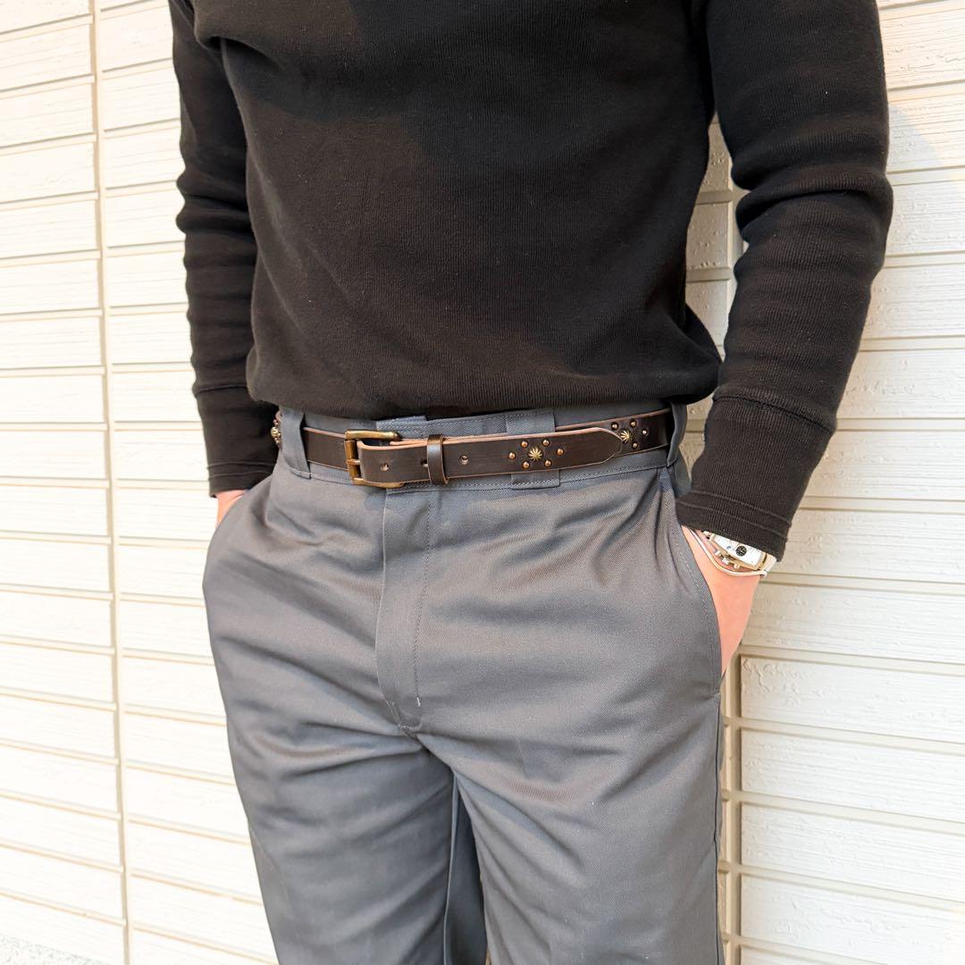 y*k様 スタッズナローベルトレリック加工UKチョコ23mm 34inch