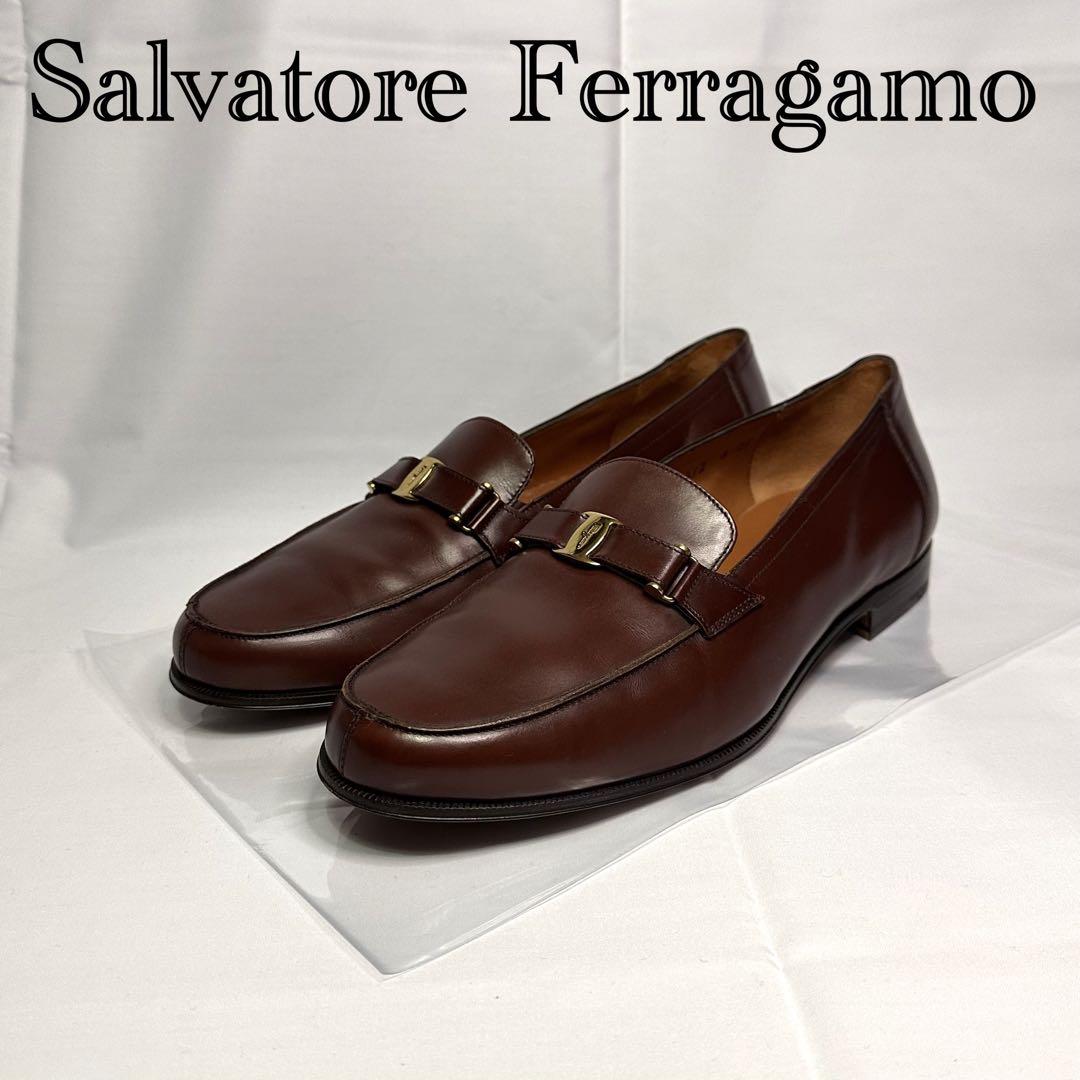 美品☆フェラガモ☆レザーローファー☆ブラウン☆メンズ☆金具