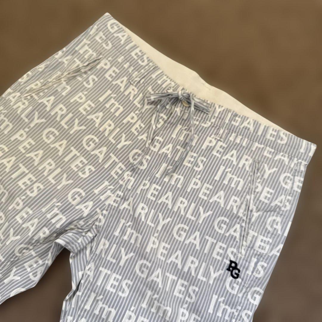 パーリーゲイツ　パンツ　L〜XL相当 総柄　ストライプ　白　5 コットン素材