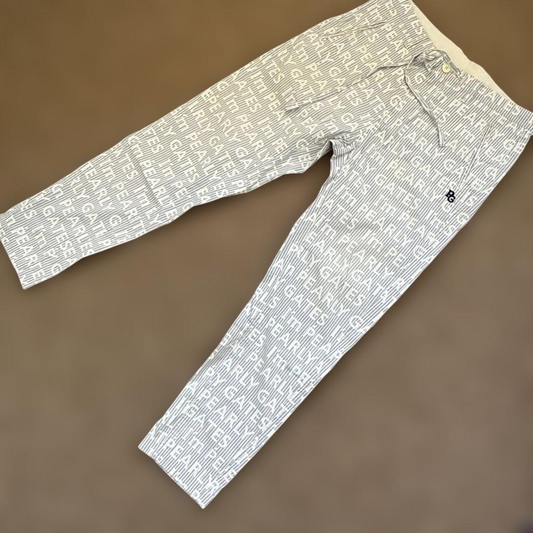 パーリーゲイツ　パンツ　L〜XL相当 総柄　ストライプ　白　5 コットン素材