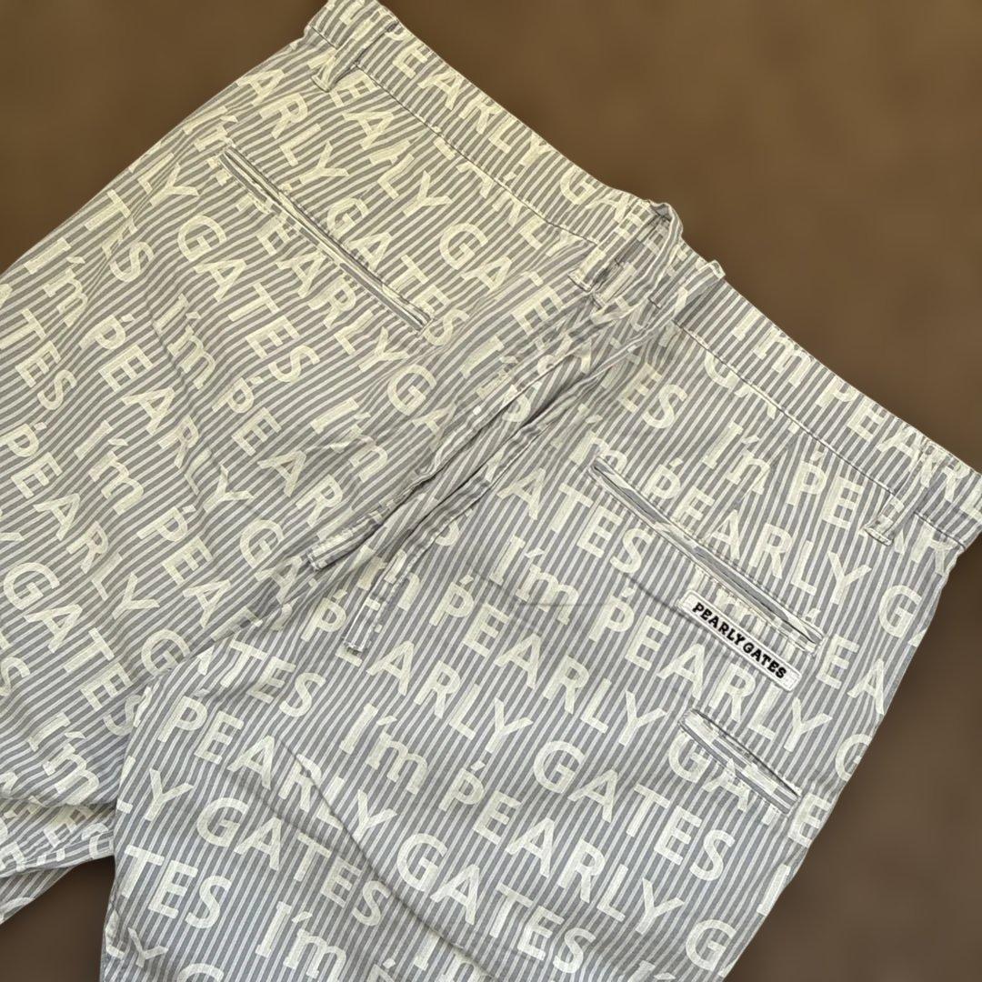 パーリーゲイツ　パンツ　L〜XL相当 総柄　ストライプ　白　5 コットン素材