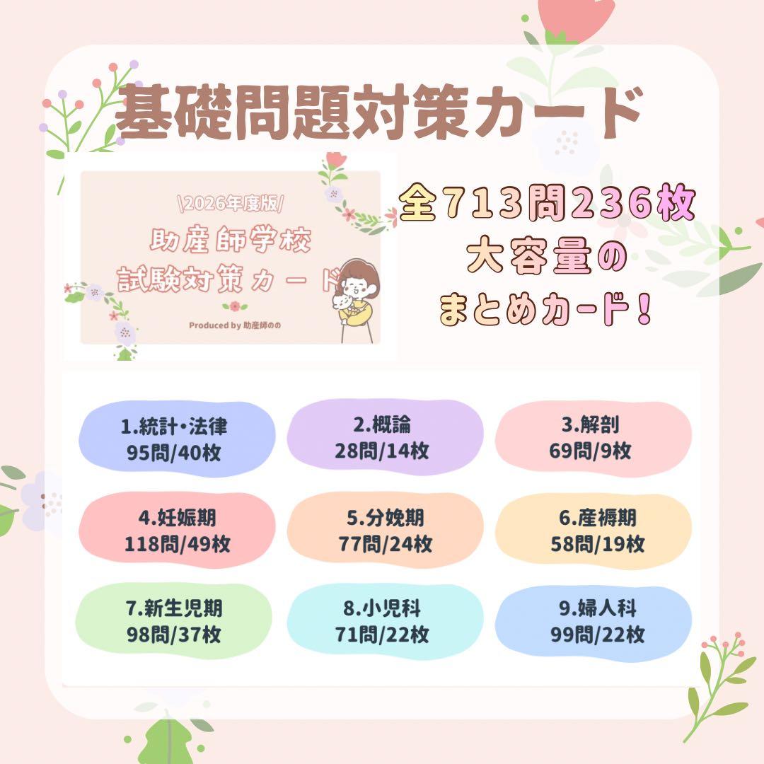 最新版2026年作成｜助産師学校受験｜基礎問題カード＋過去問問題集セット