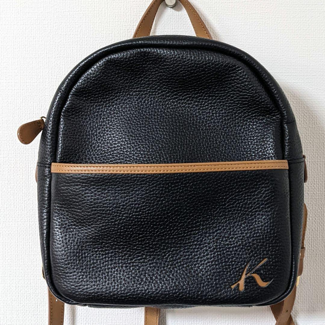 Kitamura キタムラ ロゴ ミニ リュック レザー 本革 シボ革 ブラック