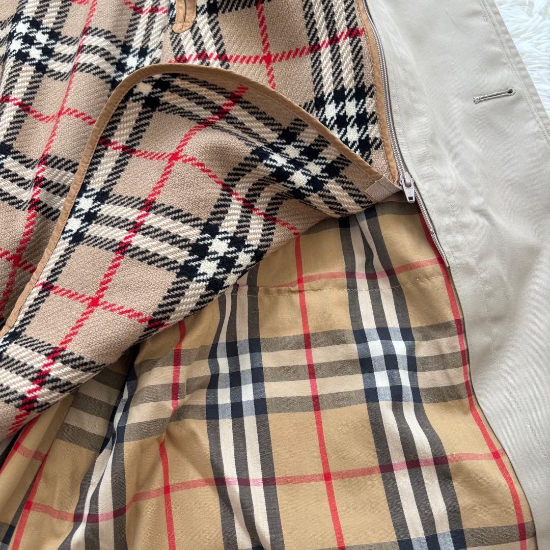 バーバリー ノバチェック ステンカラーコート　ライナー付 メンズL相当アイボリー