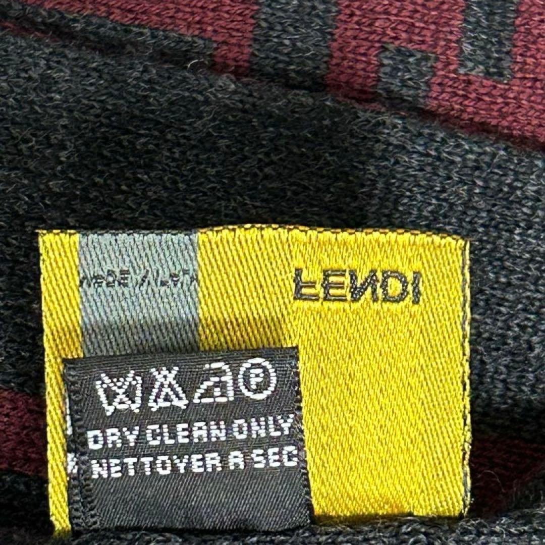 美品 フェンディ FENDI マフラー ウール FF柄 ダークグレーワインレッド