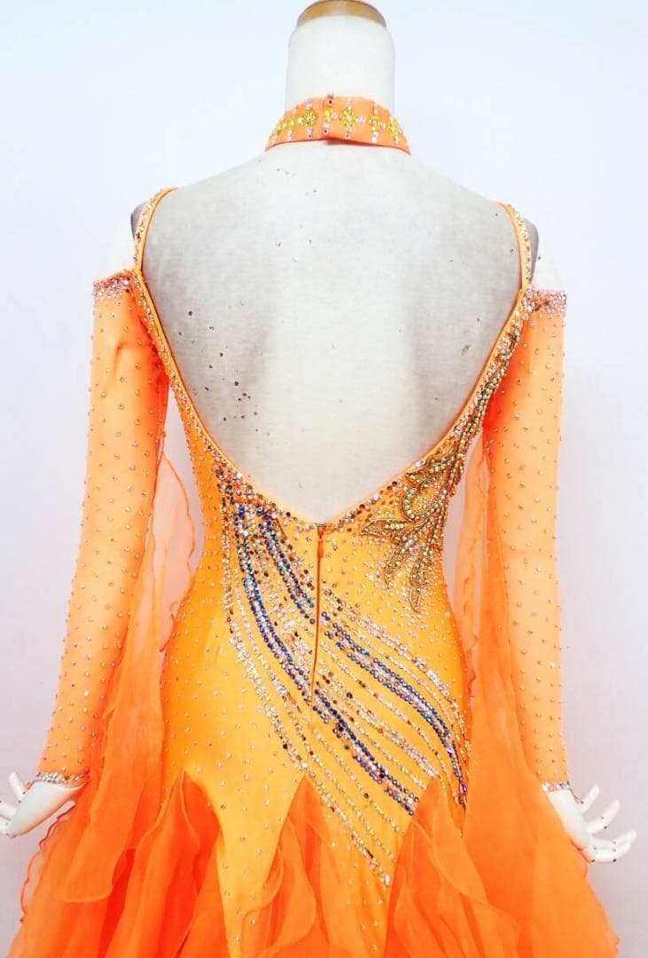 B1184★SMサイズ★日本製☆蛍光オレンジ/スタンダードドレス☆社交ダンス