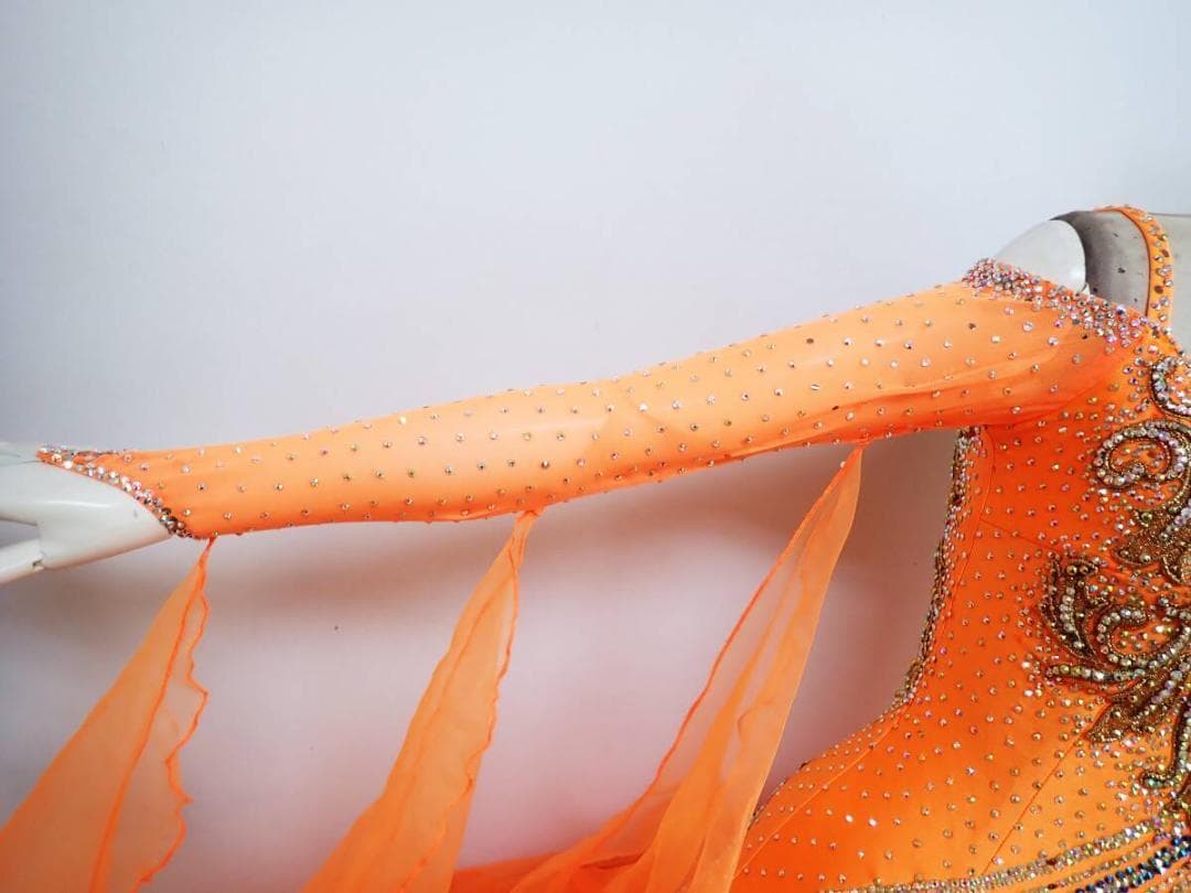 B1184★SMサイズ★日本製☆蛍光オレンジ/スタンダードドレス☆社交ダンス