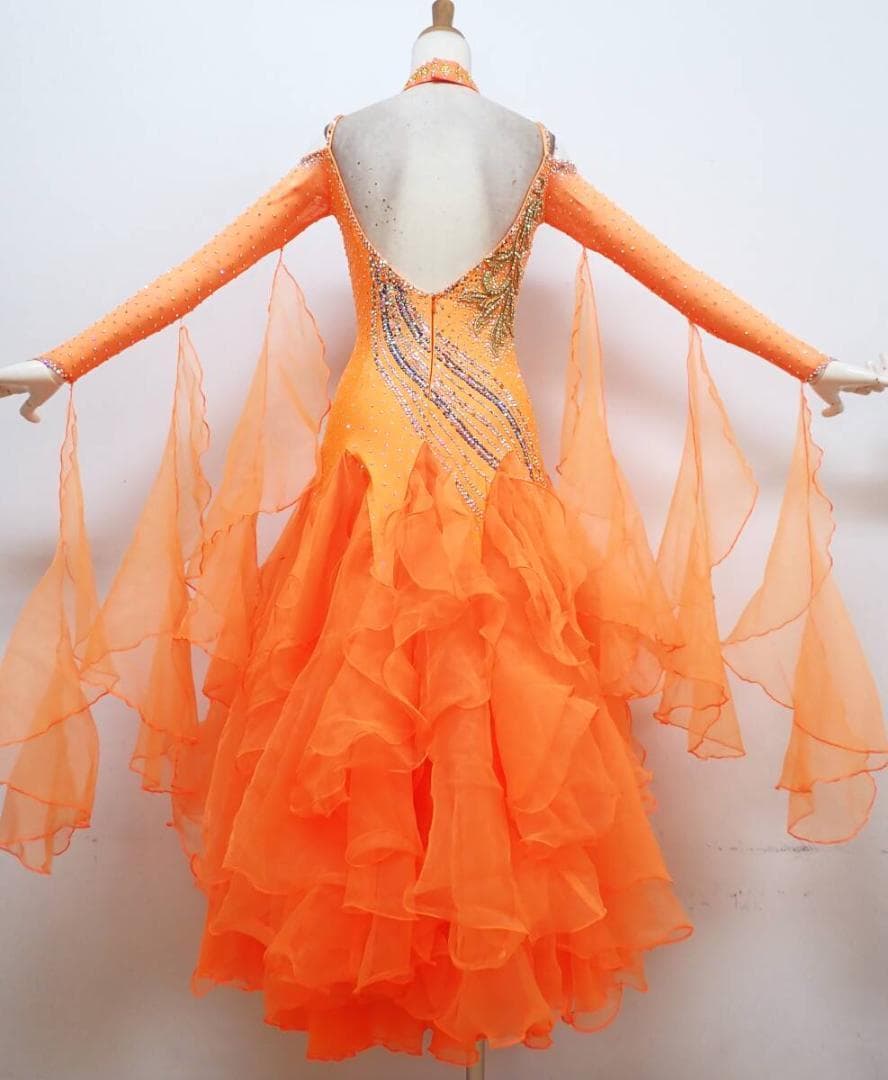 B1184★SMサイズ★日本製☆蛍光オレンジ/スタンダードドレス☆社交ダンス