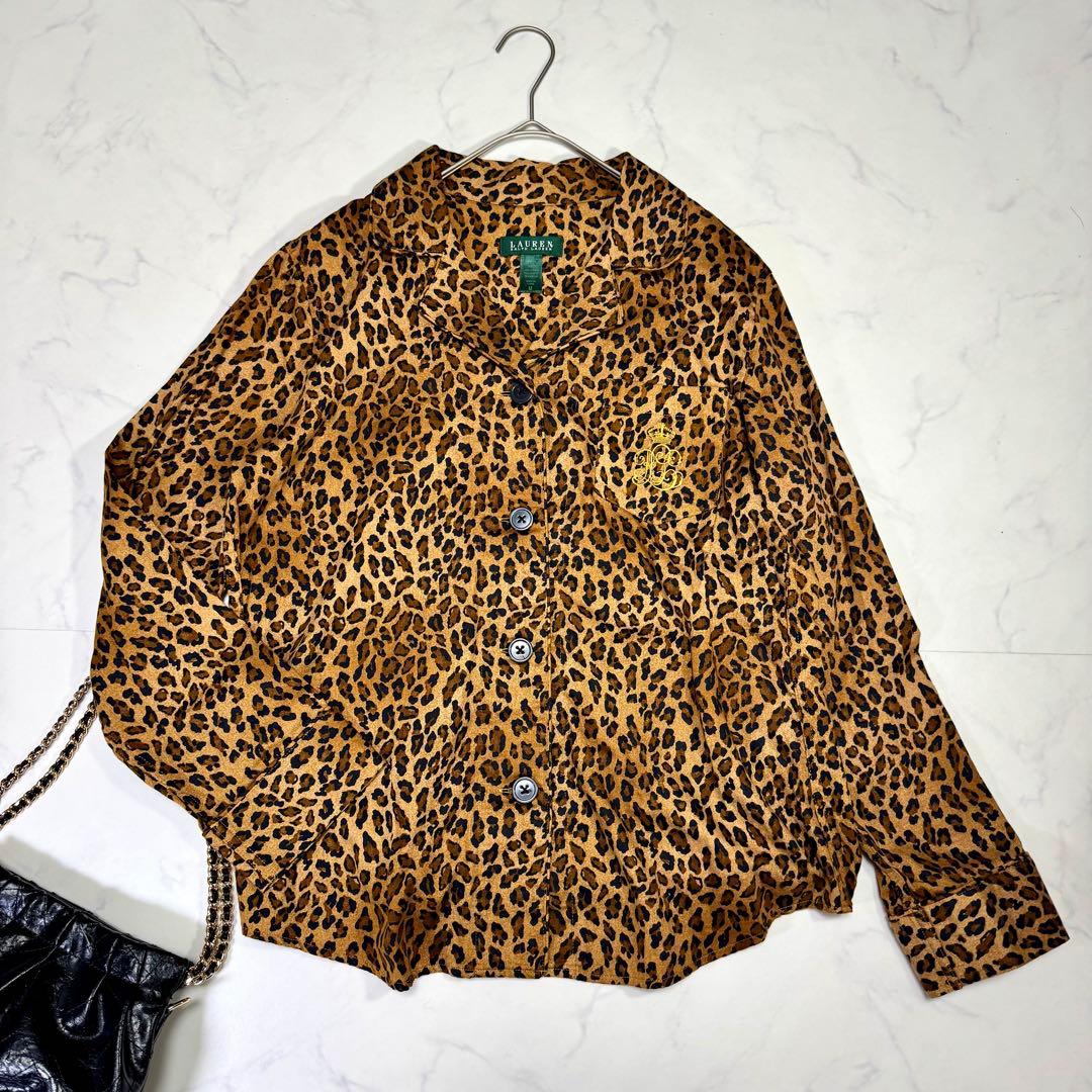 LAUREN ラルフローレン 刺繍 レオパード柄 シャツ 長袖 ヒョウ柄