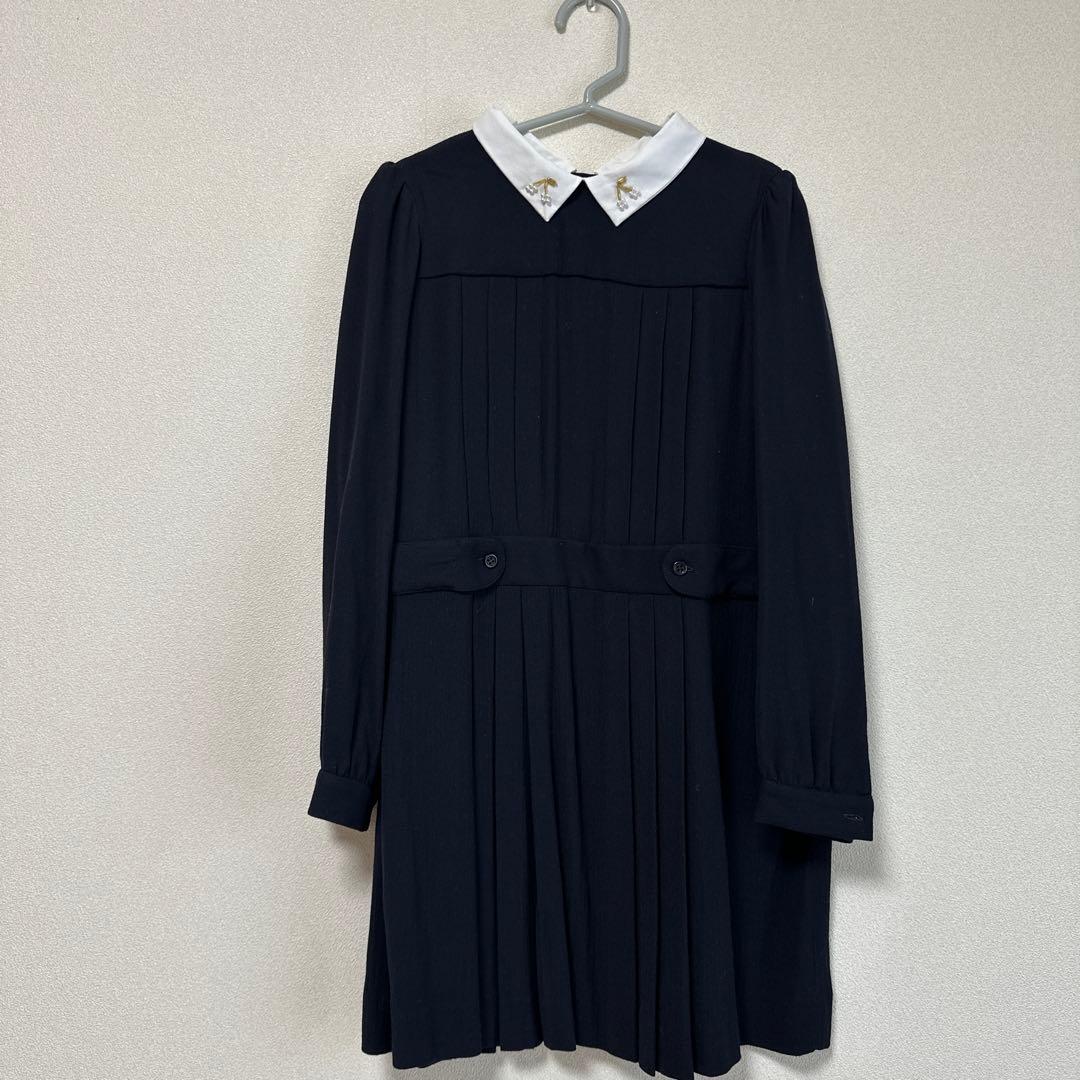 Bonpoint ボンポワンロングスリーブドレス 黒 ホワイト襟 8A - メルカリ