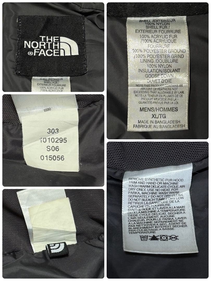 ノースフェイス　ダウンジャケット　ファー付　刺繍ロゴ　ブルー　XL　アウトレット