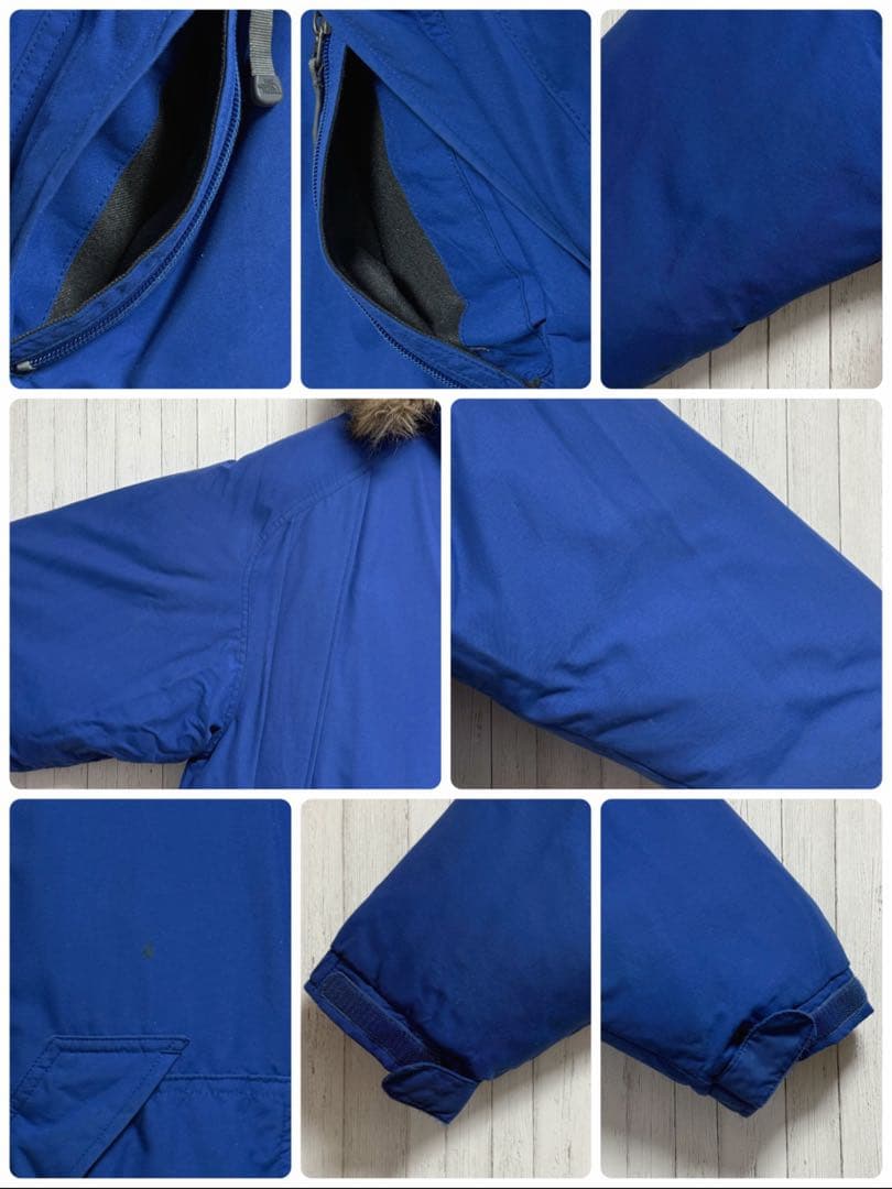 ノースフェイス　ダウンジャケット　ファー付　刺繍ロゴ　ブルー　XL　アウトレット