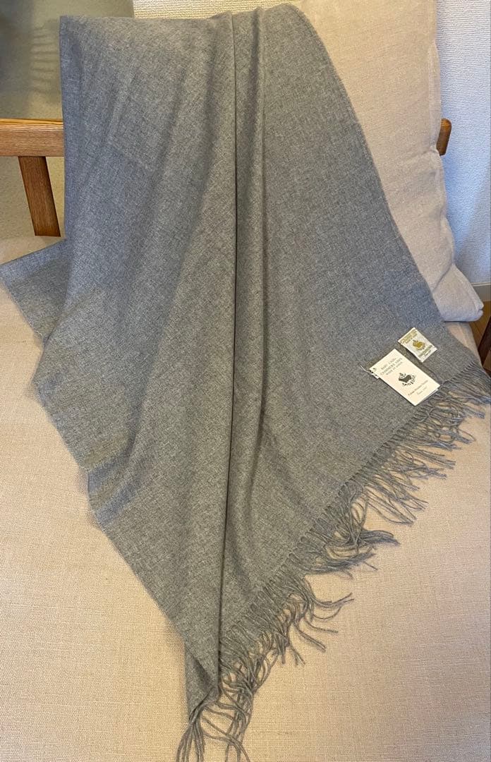 サンプル品在庫処分 カシミア100% フリンジ付きストール ライトグレー