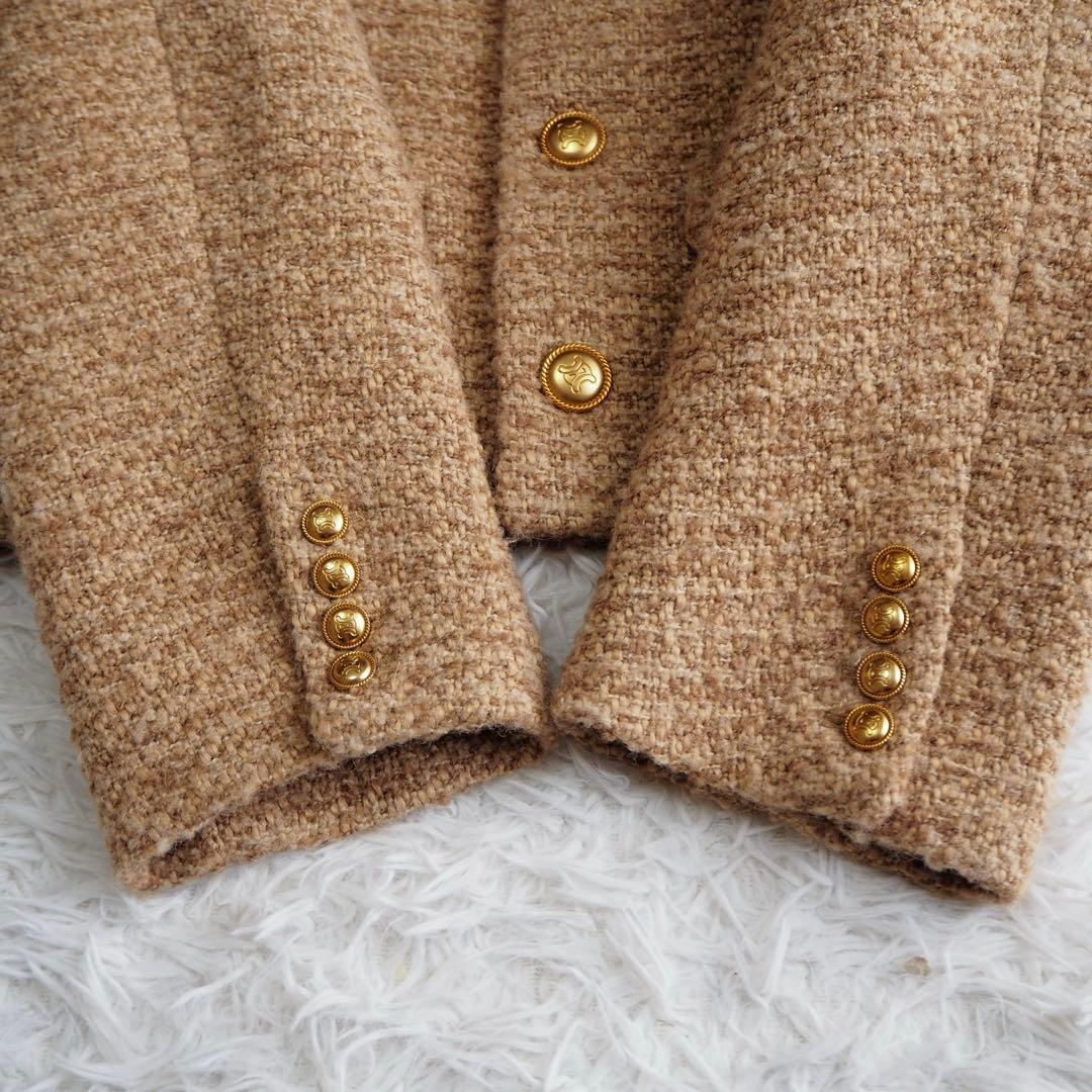 美品 ナノスタジオ ノーカラー ツイード ジャケット 金ボタン
