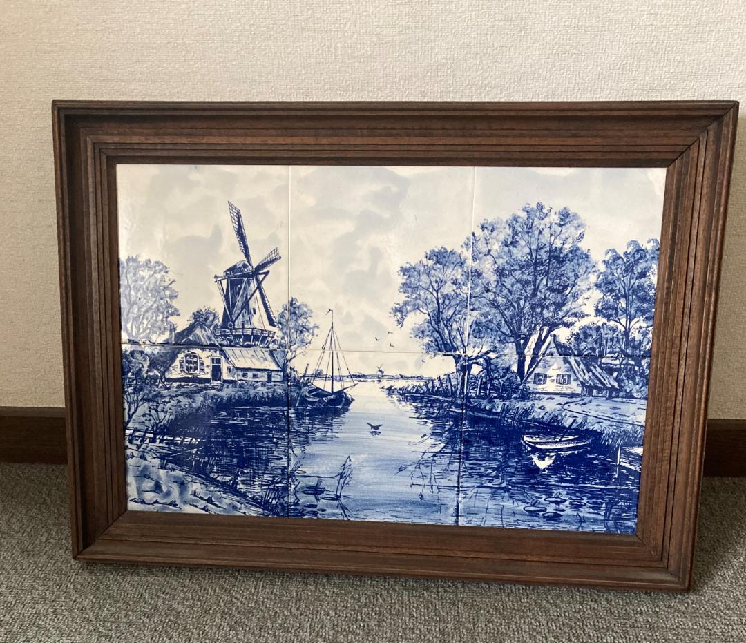 訳あり　オランダ　デルフト焼　手描きタイル6枚　壁飾り　絵画