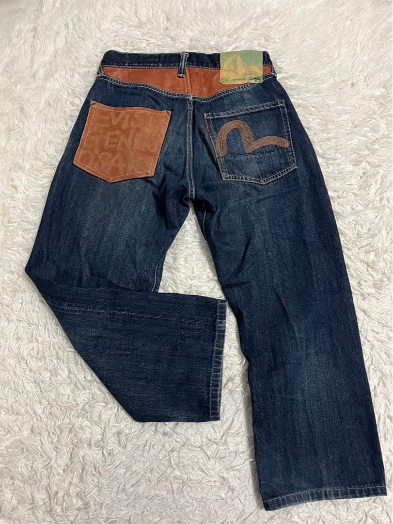 EVISU エヴィス　デニム　ジーンズ　日本製　レザー　インディゴ　FREE