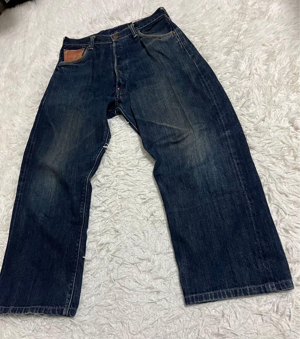 EVISU エヴィス　デニム　ジーンズ　日本製　レザー　インディゴ　FREE