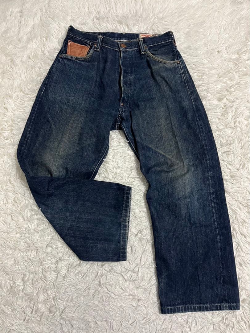 EVISU エヴィス　デニム　ジーンズ　日本製　レザー　インディゴ　FREE
