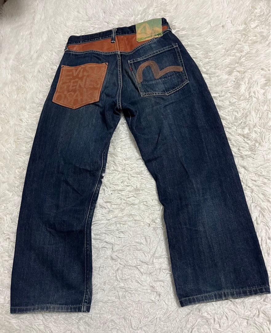 EVISU エヴィス　デニム　ジーンズ　日本製　レザー　インディゴ　FREE