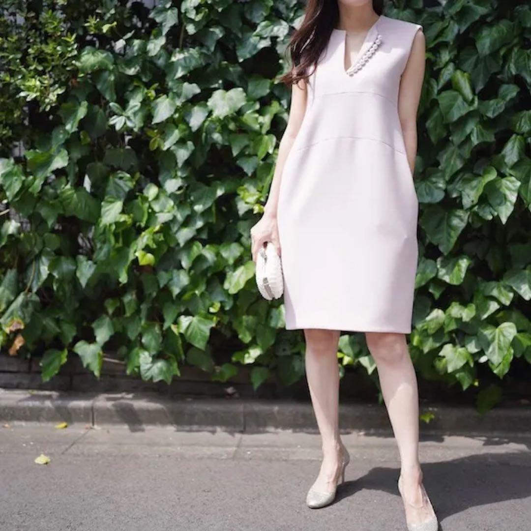 ヨーコチャン【パールスリットネック ワンピース 】パールピンク36