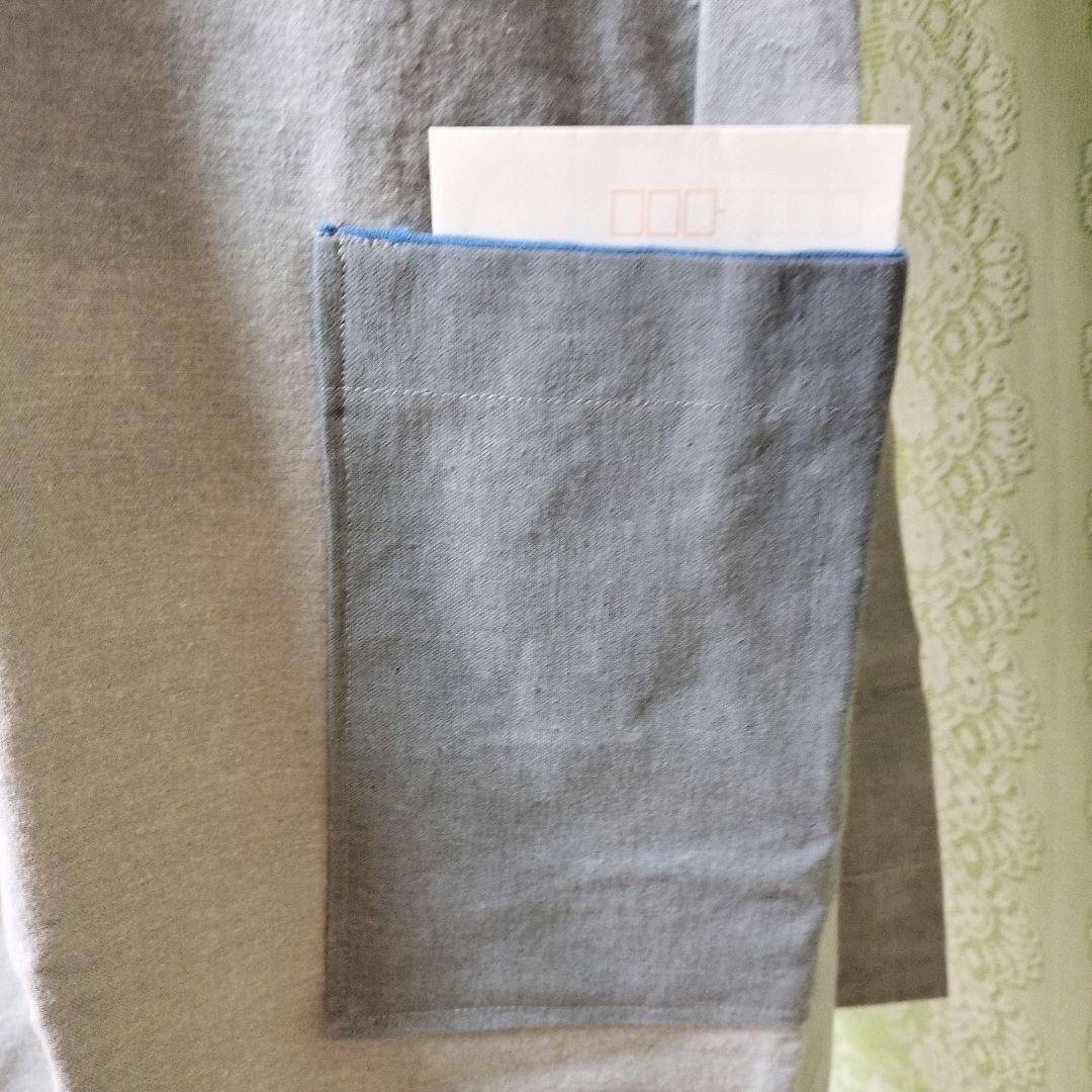 ハンドメイド　割烹着　藍染リメイク　半纏リメイク　印半纏　グレー　家紋