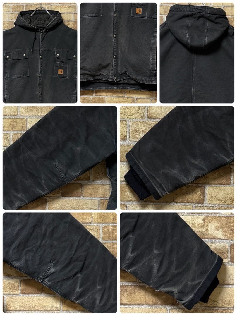 カーハート　メキシコ製　ダック地　アクティブジャケット　裏ボア　ブラック　2XL