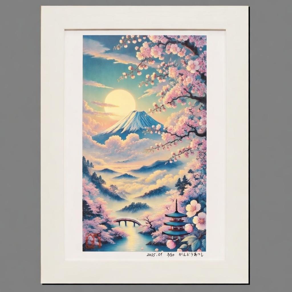 そのまま飾る、光のみなもと☆『金の太陽』がんどうあつし肉筆絵画F4