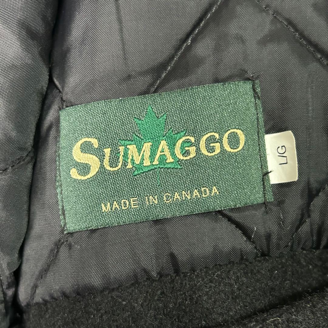 カナダ製 極上 レザー 企業刺繍ロゴ ウール スタジャン 中綿 黒 CANADA