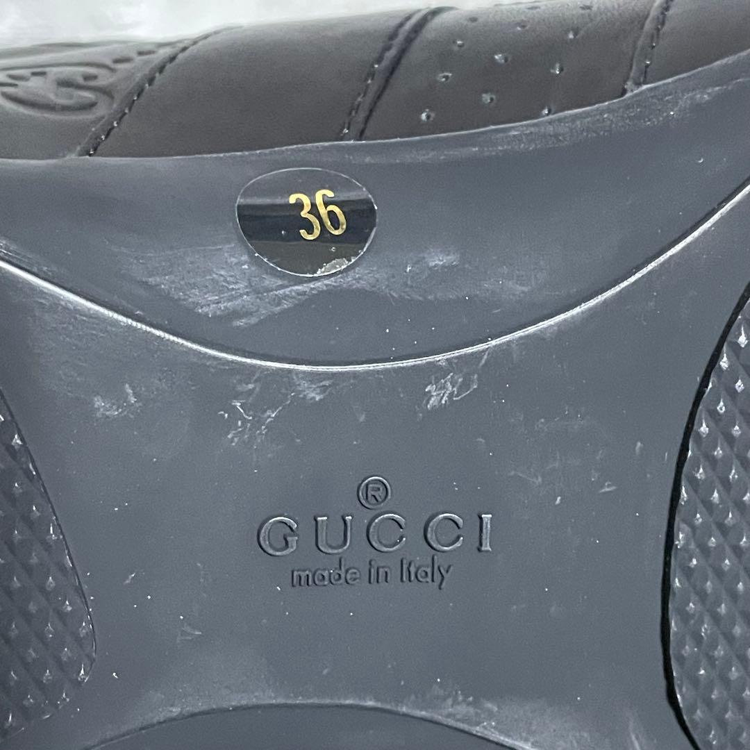 美品　グッチ　GUCCI （36） シマレザー　gg柄　スニーカー　ベルクロ　黒