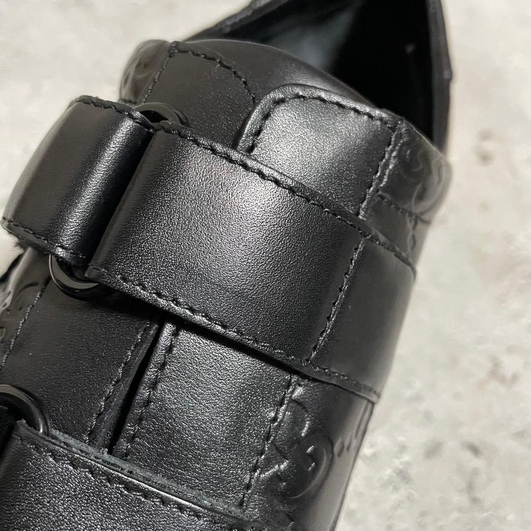 美品　グッチ　GUCCI （36） シマレザー　gg柄　スニーカー　ベルクロ　黒