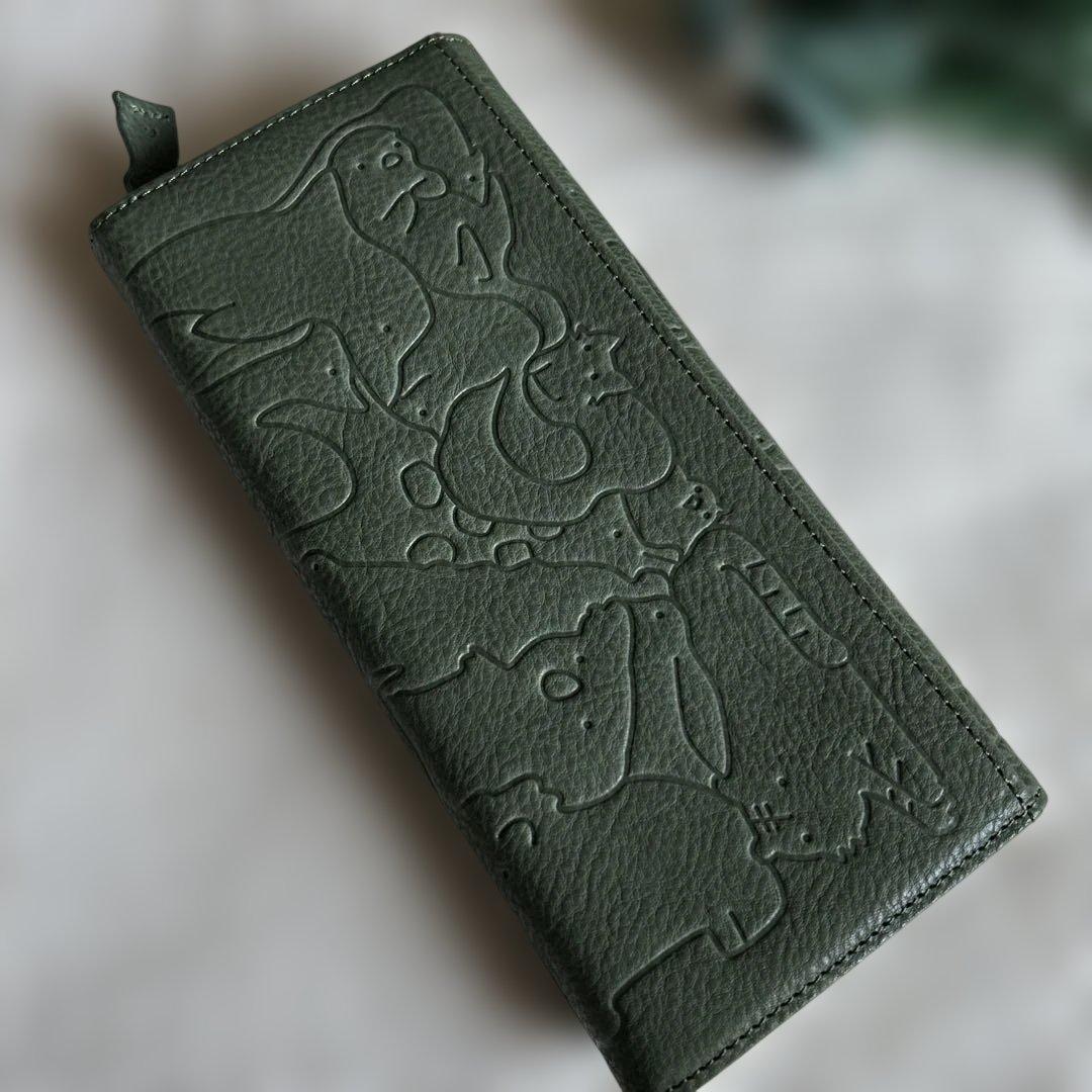 新品Dakota グリーン レザー 長財布 動物エンボス加工