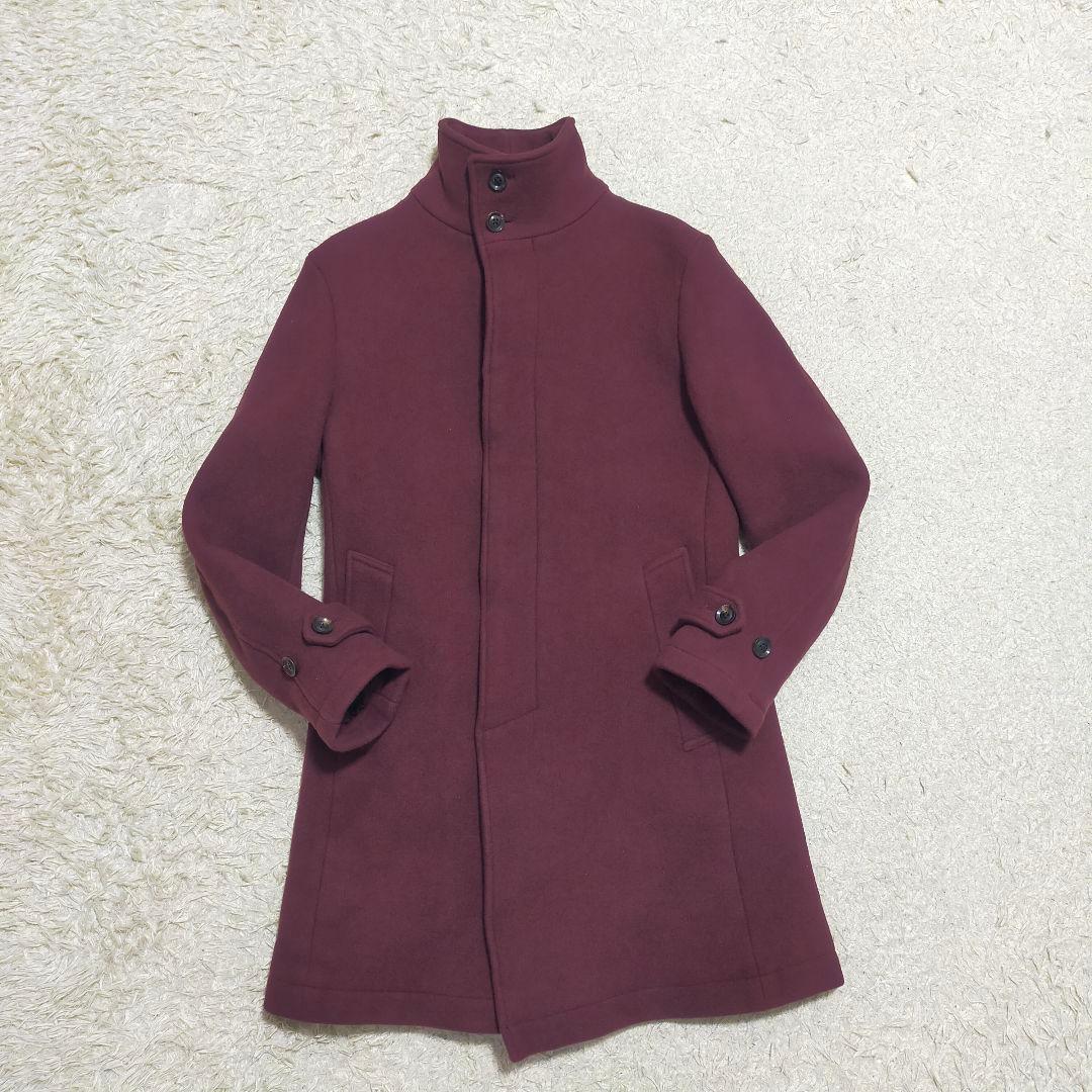 【大人の色気】ジュンハシモト・スタンドカラーコート・ウール・ワインレッド・S~M
