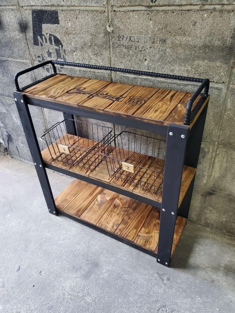鉄筋バーラック　木製ラック　棚 収納　男前インテリア　インダストリアル 1027