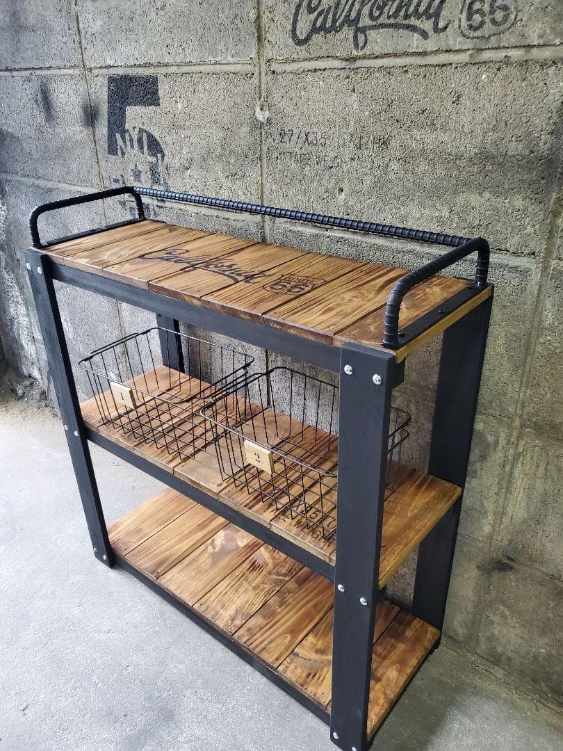 鉄筋バーラック　木製ラック　棚 収納　男前インテリア　インダストリアル 1027