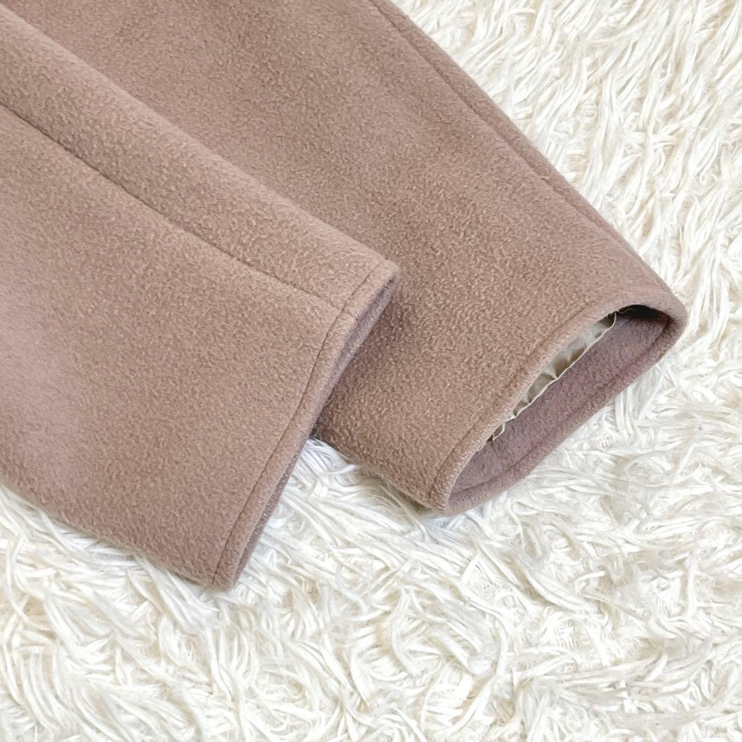 ルルウィルビー ノーカラー ロングコート ウール 比翼 ピンクベージュ サイズ2