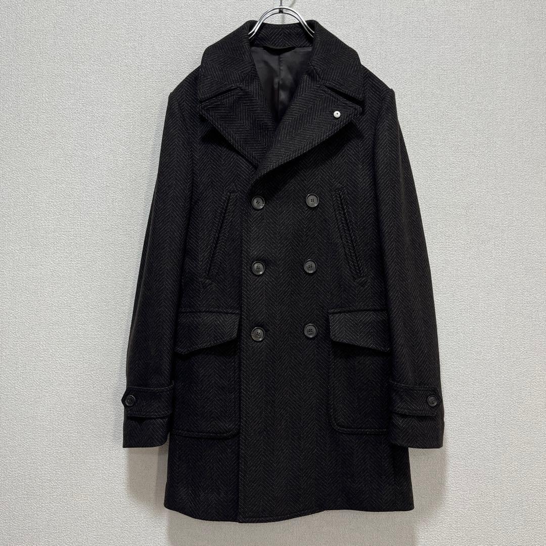 【未使用級】L.B.M.1911 ヘリンボーン柄 ポロコート ブラウン