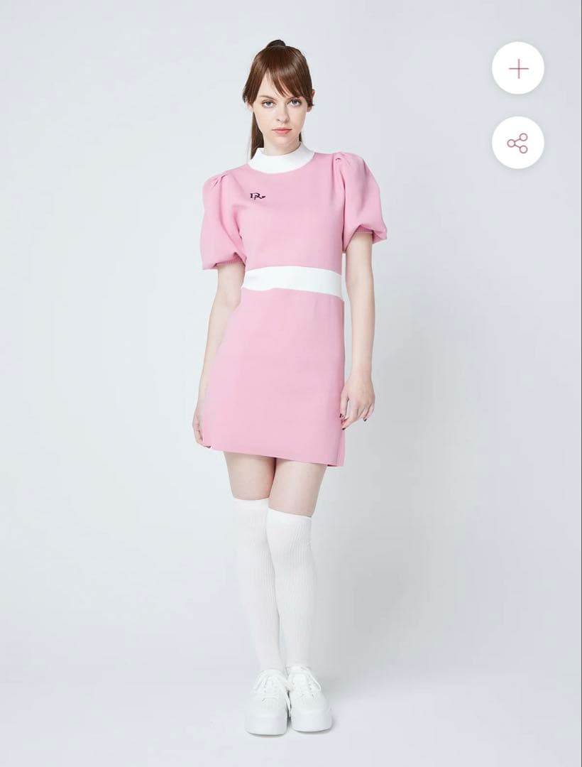 ドゥアヴニール 半袖パフスリーブバイカラーニットワンピース