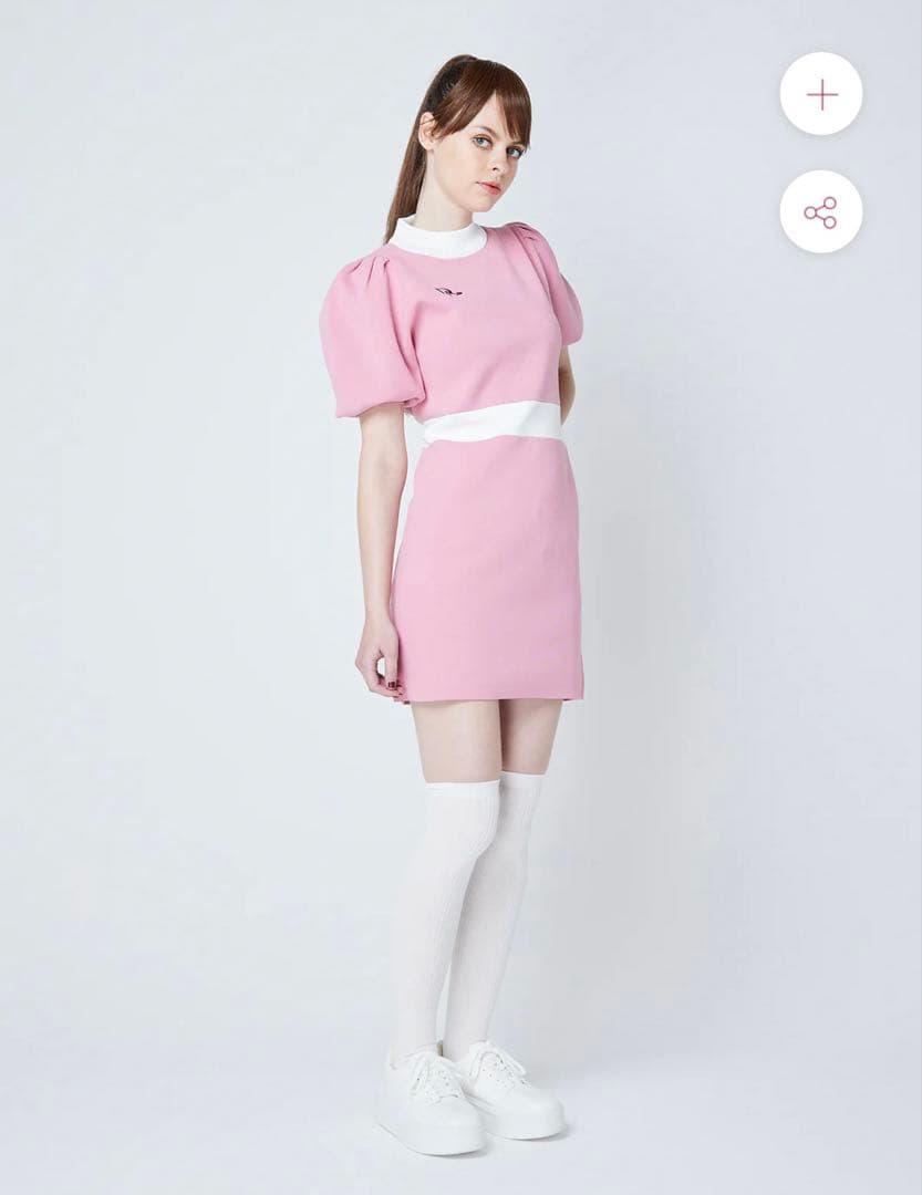 ドゥアヴニール 半袖パフスリーブバイカラーニットワンピース