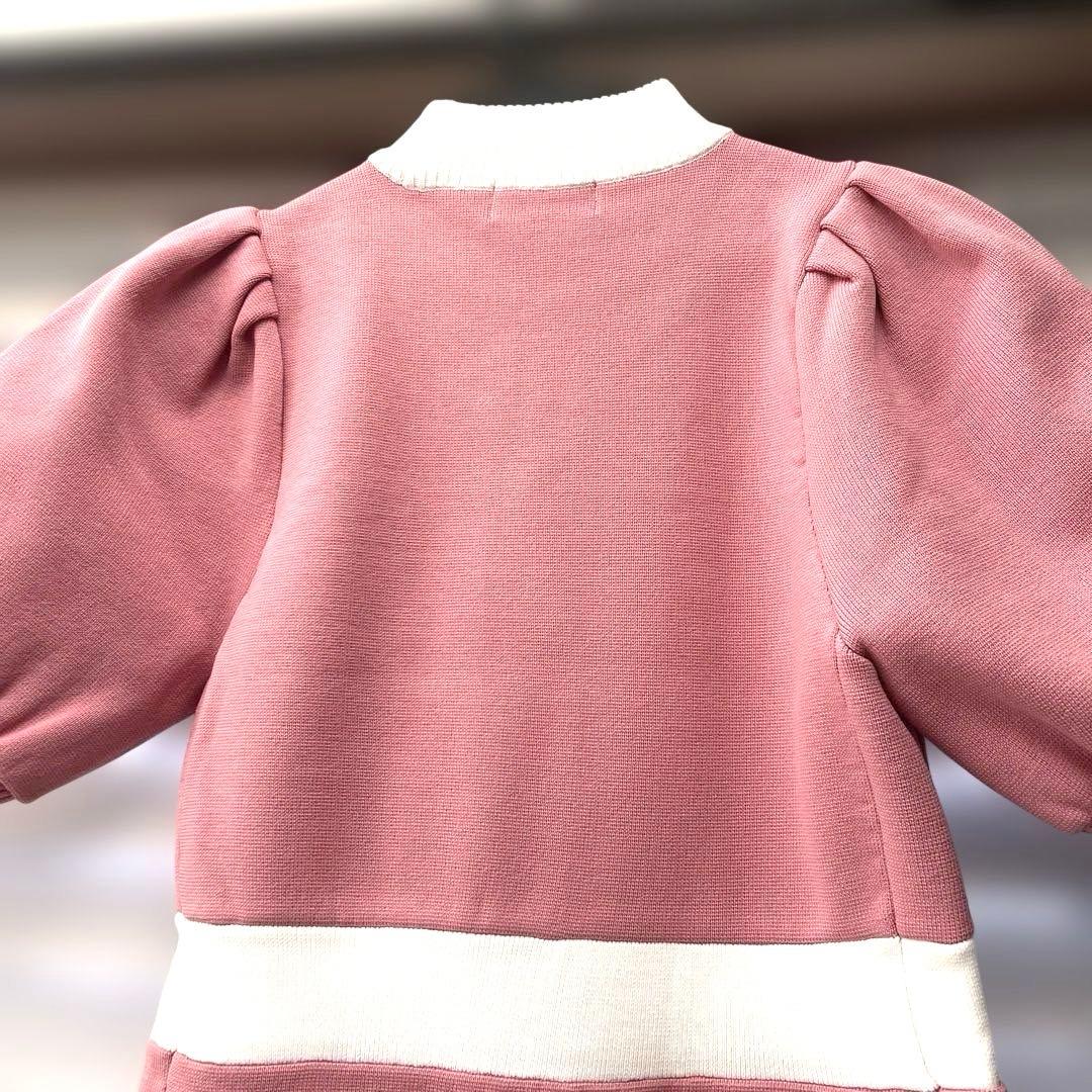 ドゥアヴニール 半袖パフスリーブバイカラーニットワンピース